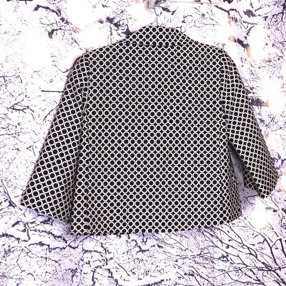 EMBROIDERED BLAZER M Notations 90s Y2K Rings Black White Office Work Boxy Spring - Picture 5 of 6